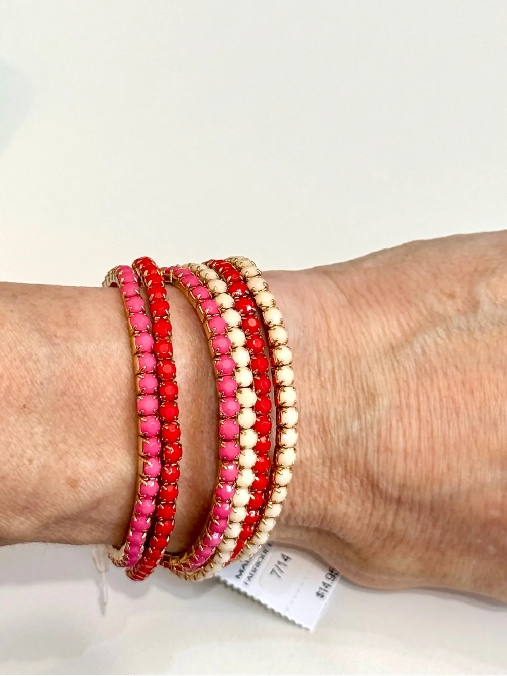 EXPRESS Pink Red Cream Crystal Stretch Bracelet Stack NWT